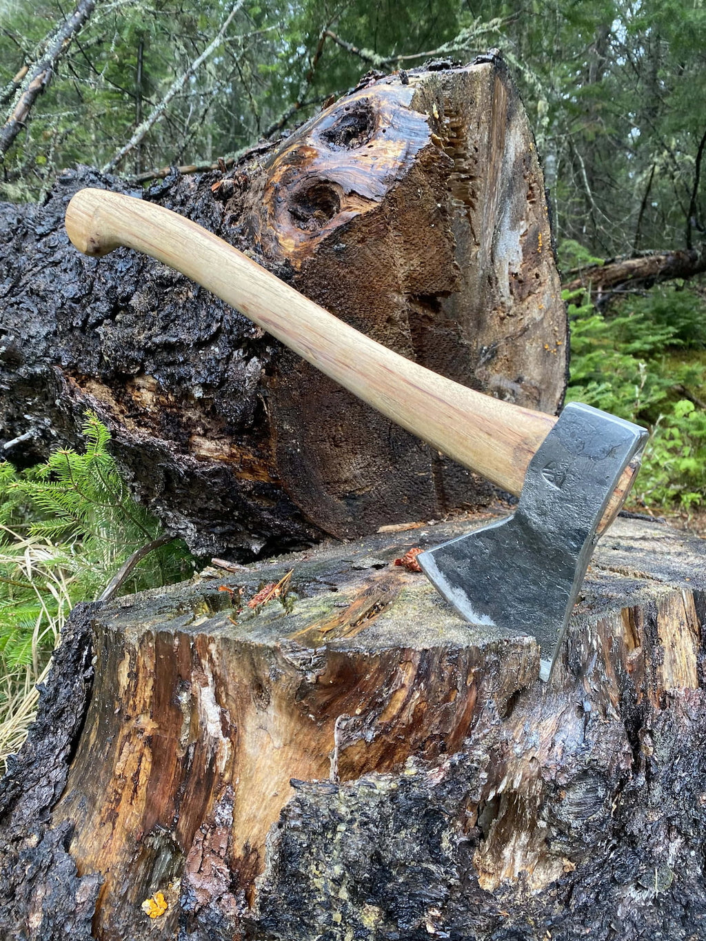 Broad River Forge Rockaway hatchet showing original design with premium hickory handle and steel head
