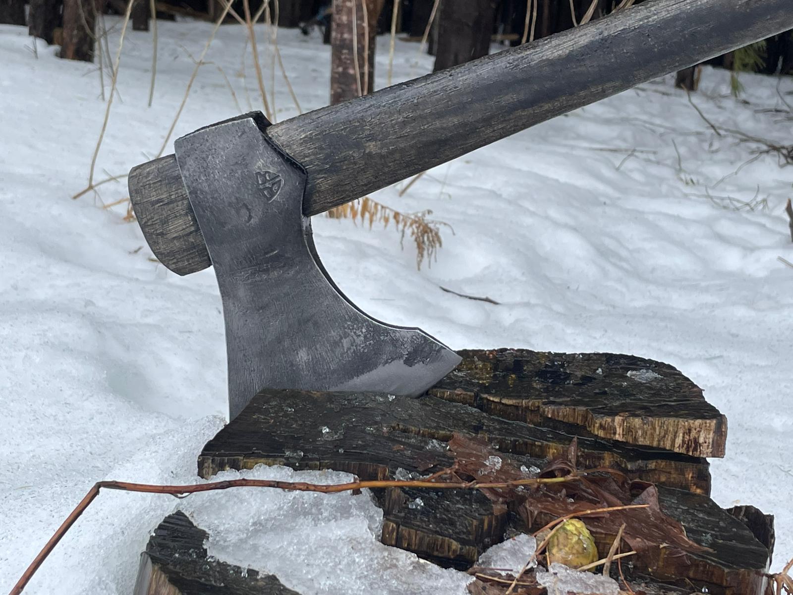 Traditional Nordic forest axe hand forged in Canada - 28 inch hickory handle