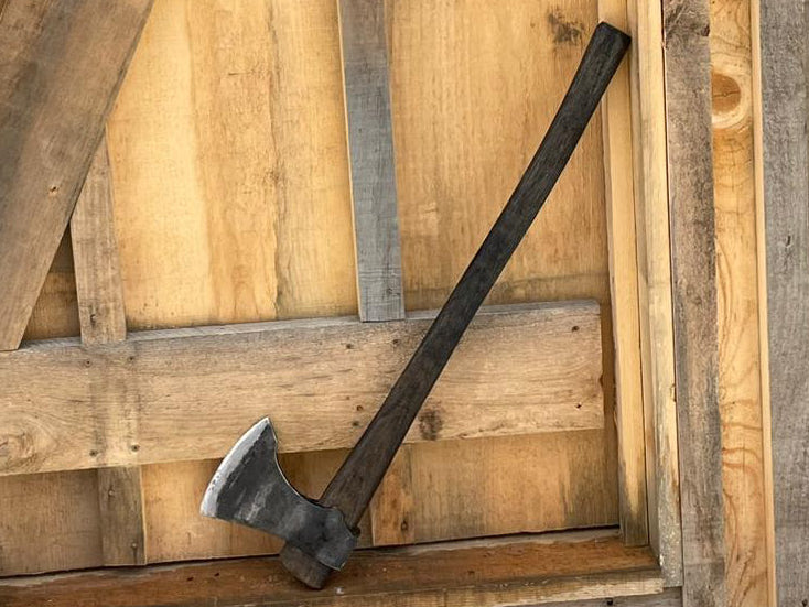 Scandinavian bushcraft axe detail - hand forged steel cutting edge made in Ontario