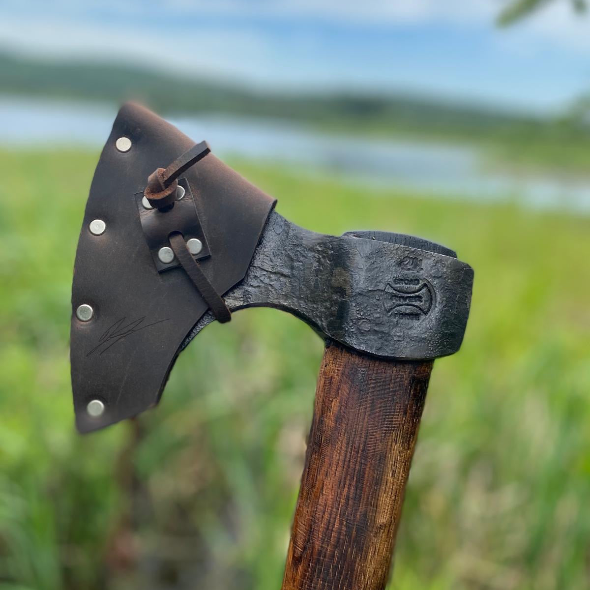 Wolverine axe with indie water buffalo leather axe mask in nature